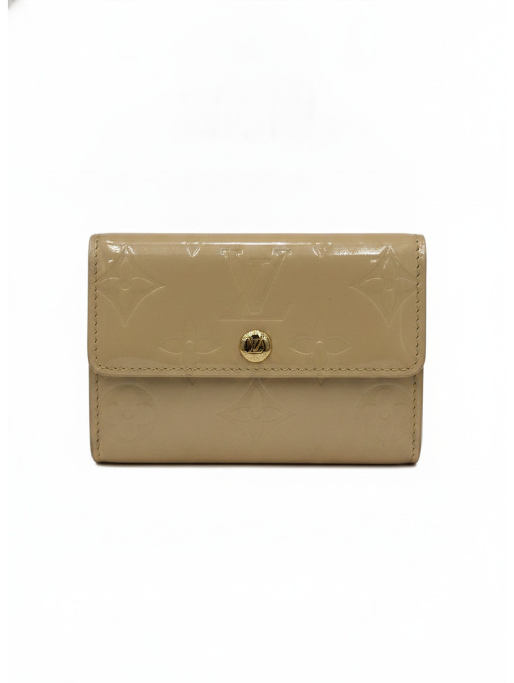 Louis Vuitton Vernis Monogram Ludlow Compact Wallet Beige w/ COA